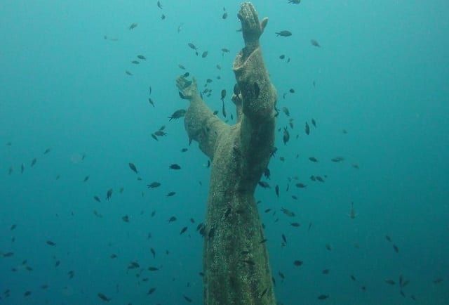 foto del cristo degli abissi attorniato da castagnole