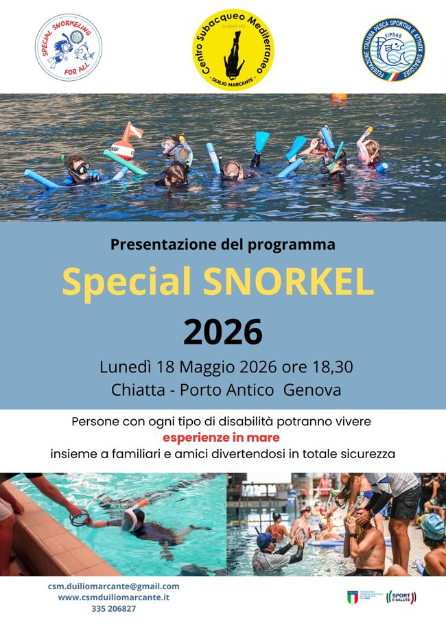 locandina presentazione corso special snorkeling per pesone con disabilità del 18 maggio 2026